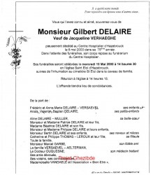 Gilbert DELAIRE veuf de Dame Jacqueline VERHAEGHE, décédée à Hazebrouck, le 06 Mai 2000 (74 ans).